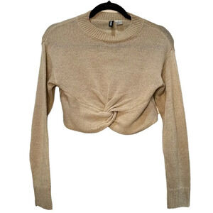 H&M Divided Brand Neutral Tan Twist Front Crop Sweater - xs